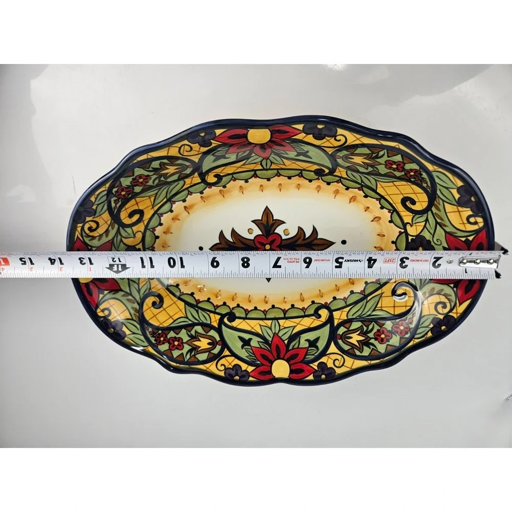 Corsica Home Crown‎ Jewel Hand Painted Oval Serving Bowl Platter Mediterranean